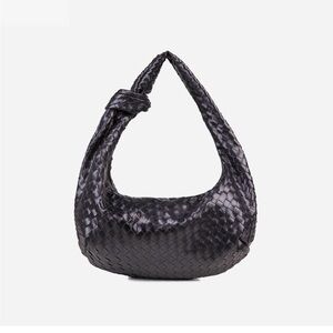 NWT LOREEN WOVEN KNOTTED OVERSIZED SHOULDER HOBO BAG BLACK FAUX LEATHER